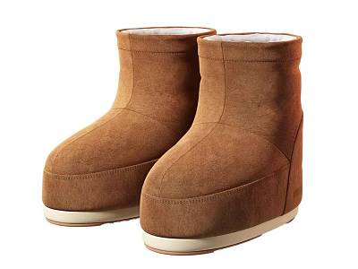 Brown Suede Boots with Fleece Lining and White Sole for Winter Casual Wear 3d model