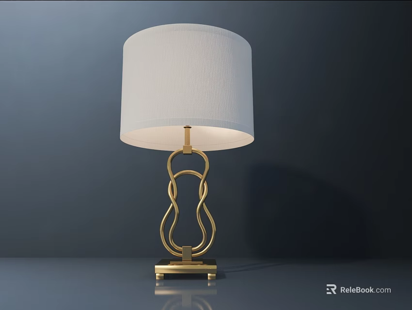 Elegant Table Lamp With White Fabric Lampshade And Gold Curved Base Design 3d model 