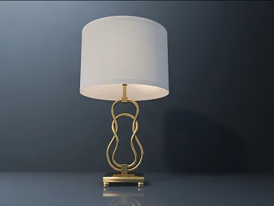 Elegant Table Lamp With White Fabric Lampshade And Gold Curved Base Design 3d model