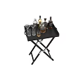 Black Foldable Wheeled Side Table with Barware and Bartending Supplies for Home Bar Use