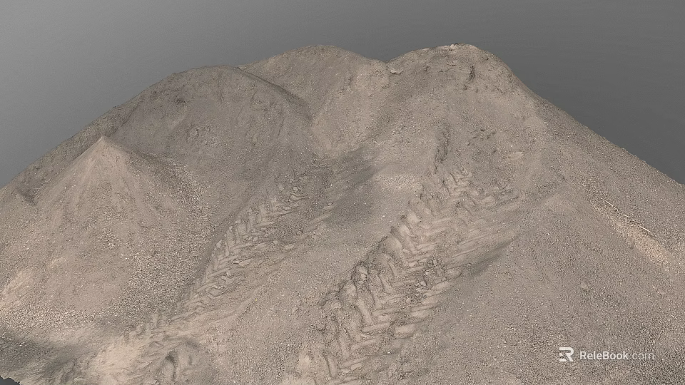 Rough Textured Sand Pile With Clear Tire Tracks On Gray Background 3d model 