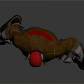3D Action Character Model With Red Helmet Brown Jacket Gray Pants And Metal Leg Guards
