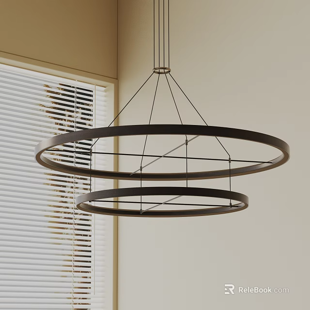 Minimalist Modern Double Ring Metal Pendant Light For Interior With Window Blinds 3d model