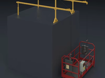 Red Industrial Aerial Work Platform With Yellow Metal Safety Frame For Industrial Use 3d model