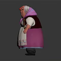 3D Model Game Movie Character Wearing White Dress With Purple Headscarf And Red Eyes