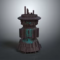 Cartoon Style Tower Constructed From Wooden Blocks With Glowing Blue Lines