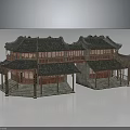 Traditional Chinese Architecture with Curved Eaves Grey Tile Roof and Wooden Structure Courtyard Design