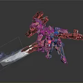 Futuristic Mech Warrior With Biomechanical Design Heavy Weaponry And Smoke Trails