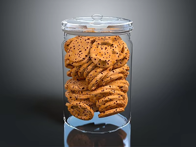 Crunchy Seeded Cookies in Clear Glass Jar with Secure Lid 3d model
