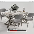 Modern Dining Table Set With Gray Chairs Decorative Plant And Vase 3d model