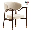 Beige Upholstered Leisure Chair With Curved Dark Wooden Frame And Golden Legs