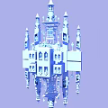 Cartoon Scene Featuring Blue Castle With Spires Windows And Decorative Details