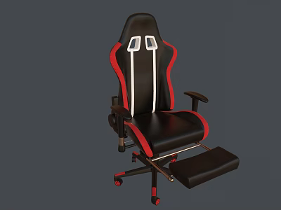 Ergonomic Gaming Chair Black Red With White Stripes Armrests Footrest Leather Design Rolling Wheels 3d model
