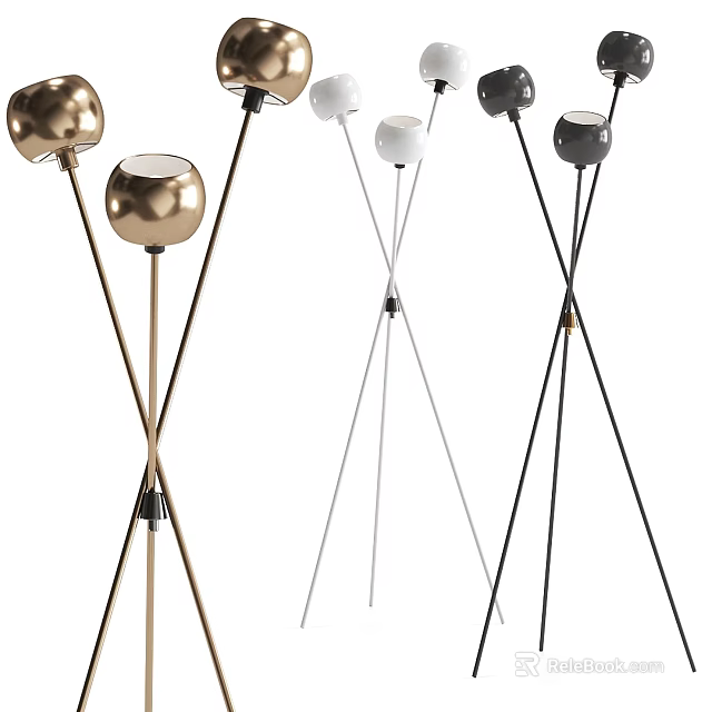 Modern Floor Lamps with Spherical Shades and Tripod Bases in Gold White and Black Colors 3d model 