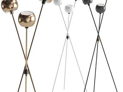 Modern Floor Lamps with Spherical Shades and Tripod Bases in Gold White and Black Colors 3d model