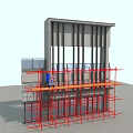 Building Facade Under Construction with Scaffolding Worker Metal Frames and Glass Panels 3d model