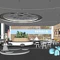 Carlton Kindergarten Interior With Circular Ceiling With Blue Dots Green Plants Piano And Colorful Cushions