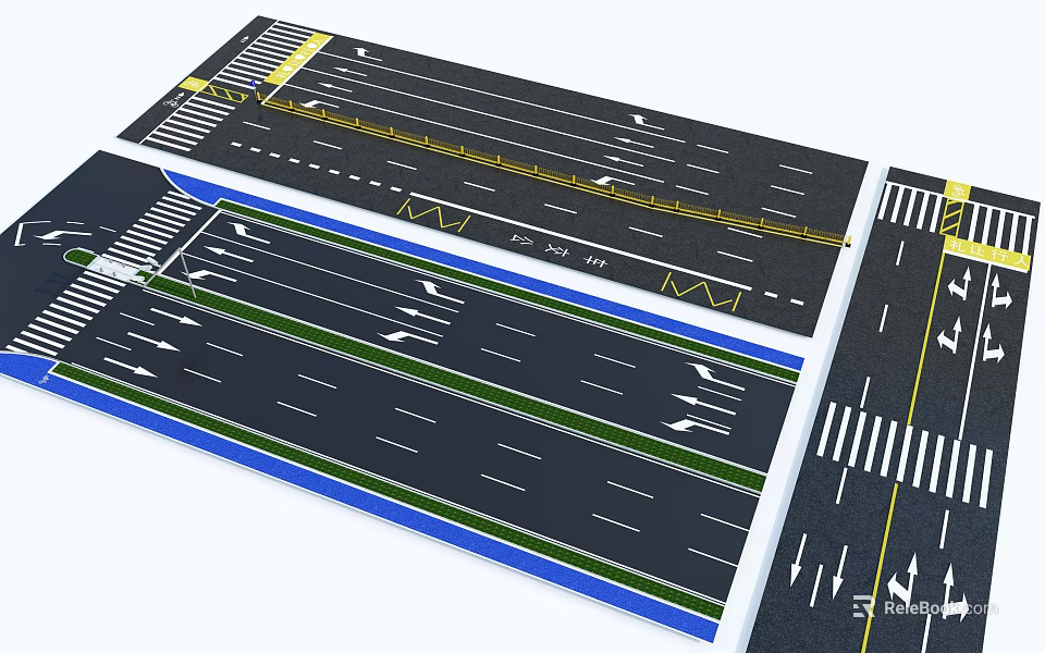 Comprehensive Road Infrastructure With Multiple Lanes Traffic Markings Crosswalks Directional Arrows And Colored Lane Dividers 3d model 
