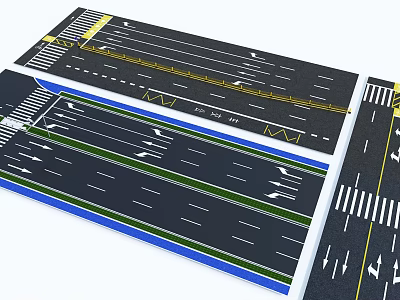 Comprehensive Road Infrastructure With Multiple Lanes Traffic Markings Crosswalks Directional Arrows And Colored Lane Dividers 3d model