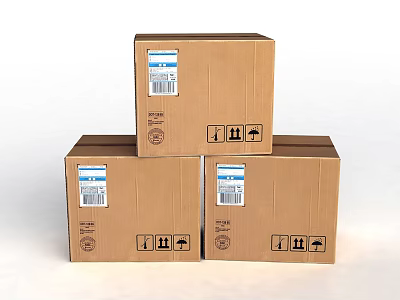 Brown Cardboard Boxes Stacked with Labels and Shipping Symbols 3d model Brown Cardboard Boxes Stacked with Labels and Shipping Symbols 3d model