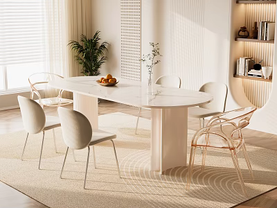 Minimalist Modern Dining Table Set With White Tabletop And Transparent Chairs 3d model