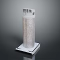 Scenic Landscape Featuring Silver Cylindrical Tower With White Square Base 3d model