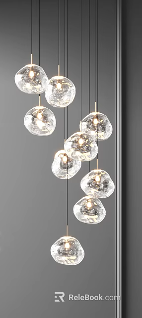 Modern Transparent Glass Pendant Chandelier With Glowing Irregular Shaped Lights 3d model 