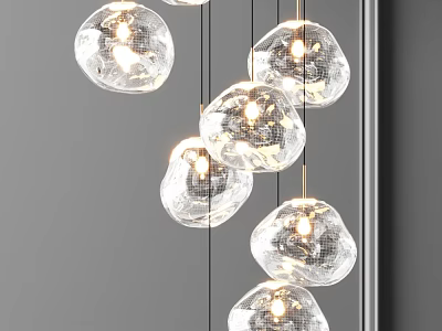 Modern Transparent Glass Pendant Chandelier With Glowing Irregular Shaped Lights 3d model