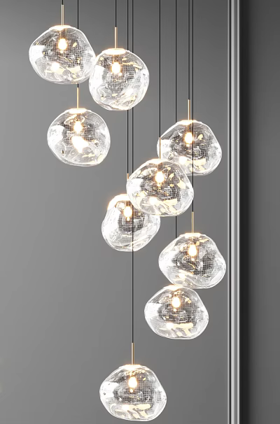 Modern Transparent Glass Pendant Chandelier With Glowing Irregular Shaped Lights 3d model