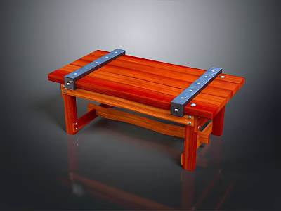 Wooden Stool With Metal Straps For Home Decor And Practical Use 3d model