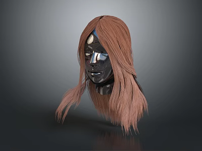 Metallic Head Model Featuring Facial Organ Structure And Long Brown Hair 3d model