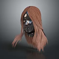 Metallic Head Model Featuring Facial Organ Structure And Long Brown Hair