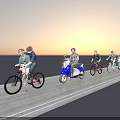 Group of People Riding Bicycles and Scooters on Road During Sunset