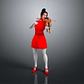 Female In Red Dress Holding Classic Violin With White Gloves And Red Shoes