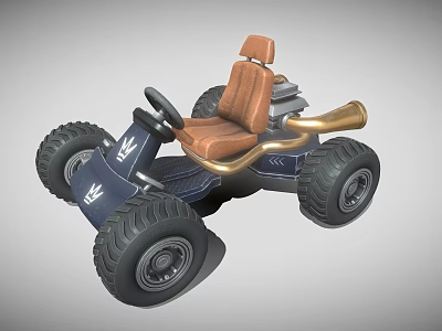 Dark Blue Kids Toy Go Kart With Large Wheels Brown Seat And Exhaust Pipe 3d model