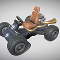 Dark Blue Kids Toy Go Kart With Large Wheels Brown Seat And Exhaust Pipe
