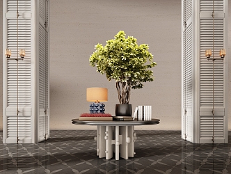 Hotel end view table porch table ornaments floral moss combination 3d model