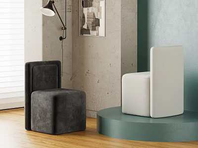 Modern Interior With Gray And White Dining Chairs On Green Wall And Wooden Floor 3d model