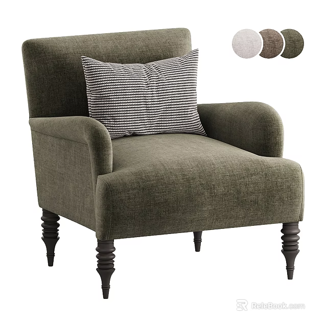 Modern Upholstered Sofa and Coffee Table Set with Checkered Pillow and Wooden Legs 3d model 