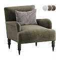 Modern Upholstered Sofa and Coffee Table Set with Checkered Pillow and Wooden Legs