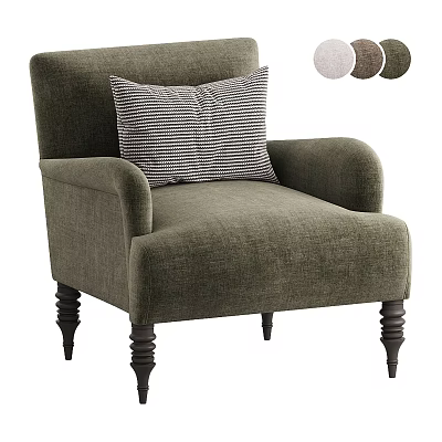 Modern Upholstered Sofa and Coffee Table Set with Checkered Pillow and Wooden Legs 3d model