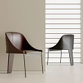 Modern Single Chairs Brown Black Leather Upholstered with Metal Legs Minimalist Interior Striped Wall