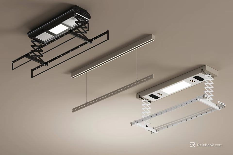 Ceiling Mounted Clothes Racks With Multiple Designs Black And Silver Finishes 3d model 