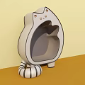 Pet Interactive Area With Cat Shaped Light Gray Bed And Striped Ball