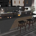 Modern Kitchen Interior Design With Island Counter Stools And Cabinets 3d model
