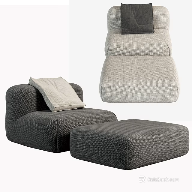 Comfortable Modern Single Sofa with Ottoman and Gray Pillow in Living Room 3d model 