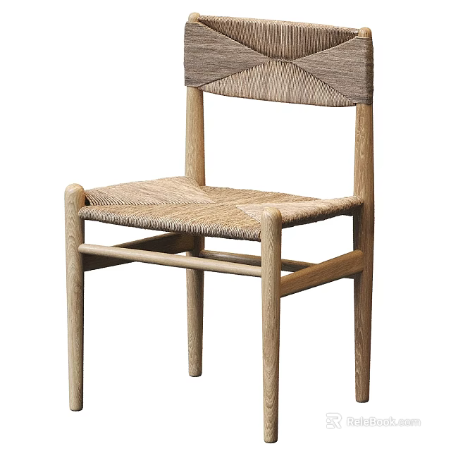 Natural Wooden Frame Leisure Chair With Woven Seat And Backrest Design 3d model 