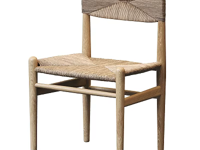 Natural Wooden Frame Leisure Chair With Woven Seat And Backrest Design 3d model