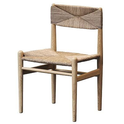 Natural Wooden Frame Leisure Chair With Woven Seat And Backrest Design 3d model