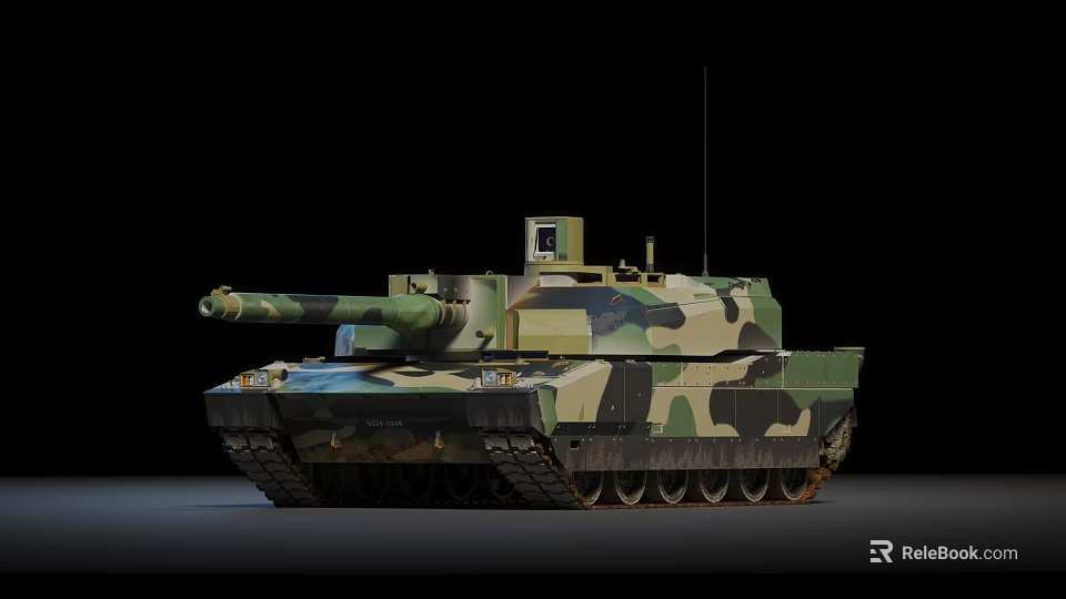 Modern Armored Military Tank With Camouflage Pattern Turret Cannon And Tracks 3d model 
